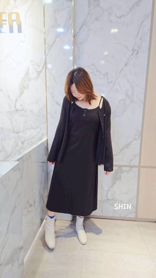 腰綁帶背心長洋+外套(黑/卡其) 