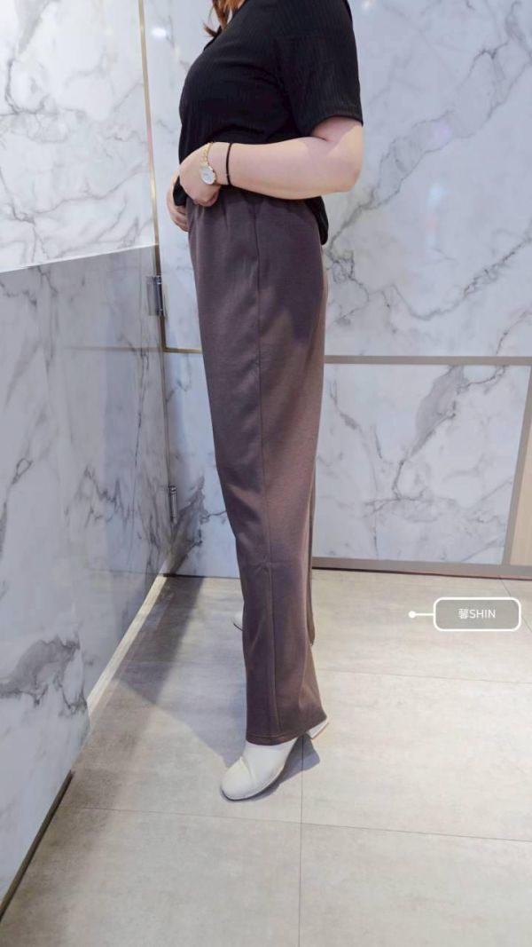 正韓太空棉鬆緊微喇叭長褲(黑/咖) 