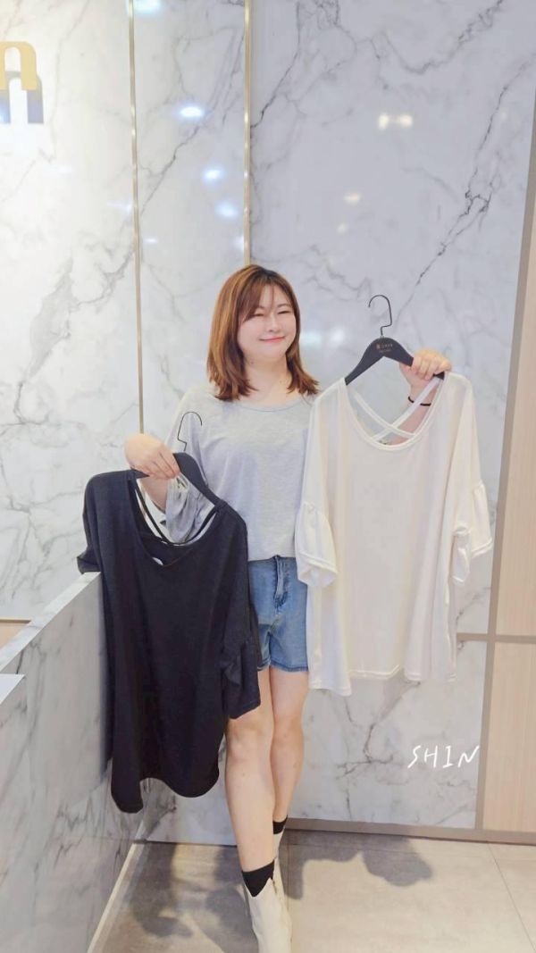 素素圓領後交叉大T(黑/灰/杏) 