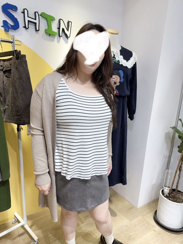 羅紋針織背心(黑/杏/條紋) 