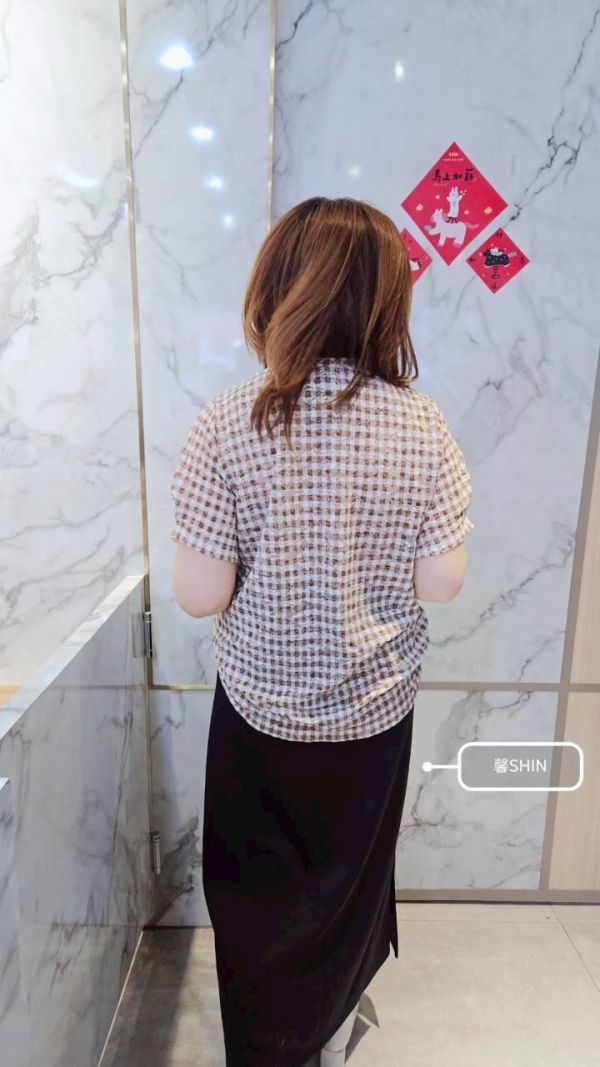 小香皺皺棉方格上衣(黑格/咖格) 