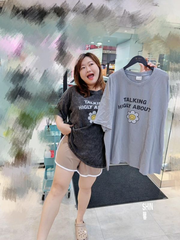 水洗TALKING花朵T(灰綠/深藍/淺藍/黑/白) 