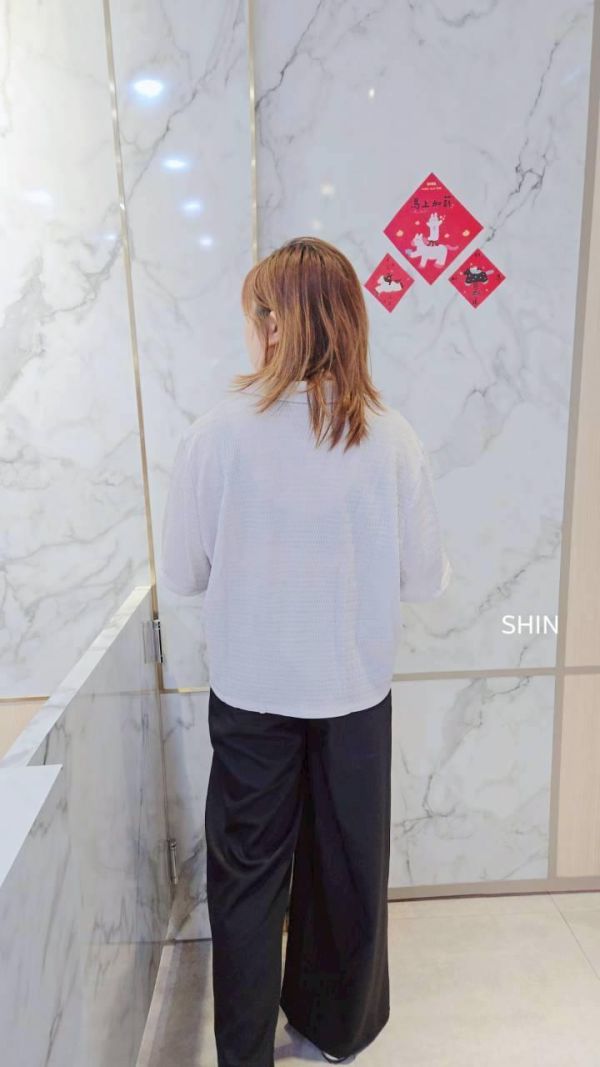 設計紋路短袖襯衫(灰藍/白) 