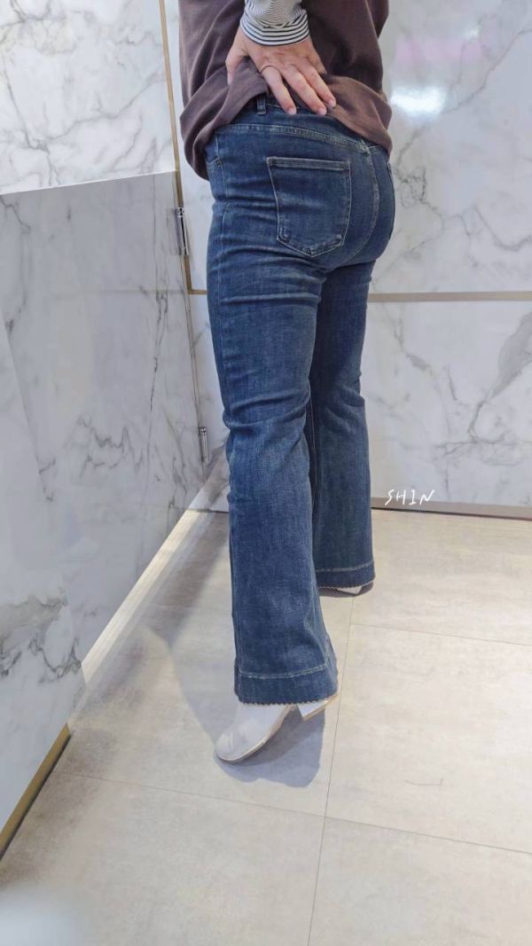 復古繡線微喇叭褲(黑/牛仔) 