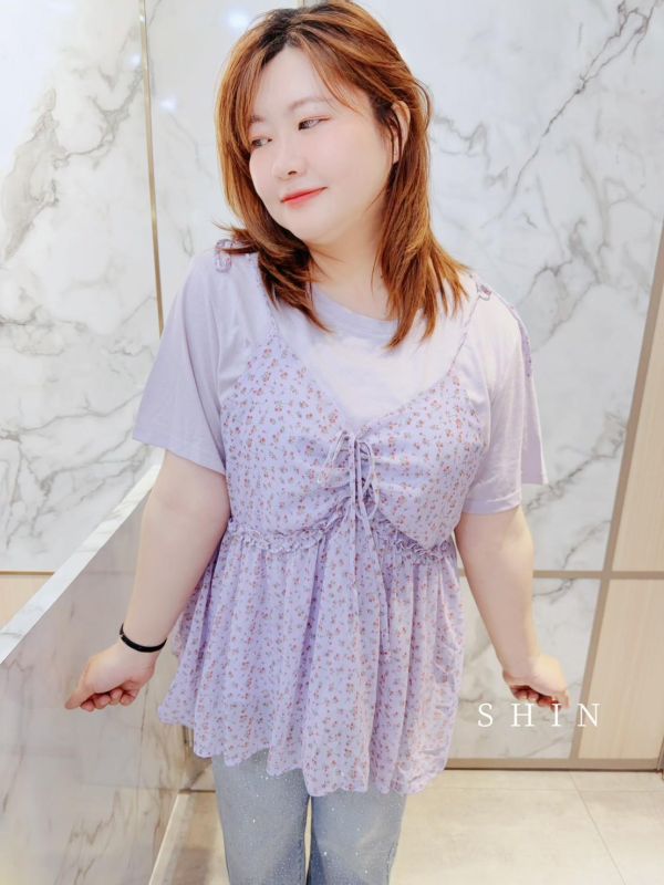 日系漂漂碎花背心上衣組(黑/藍/黃/紫) 