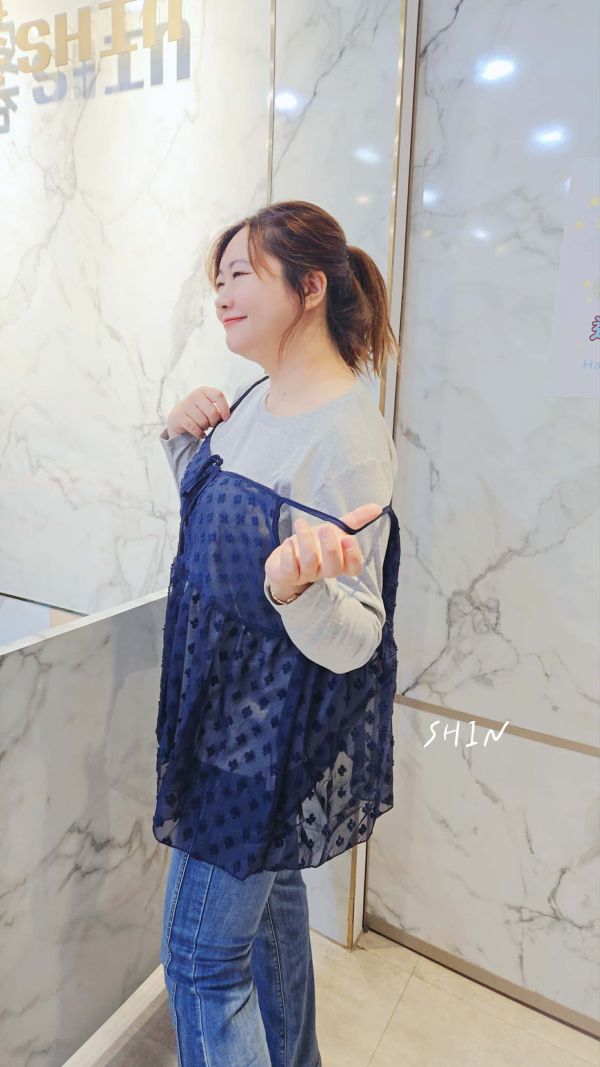 網點雪紡吊帶真兩件水水衣(藍點紗/黑點紗) 