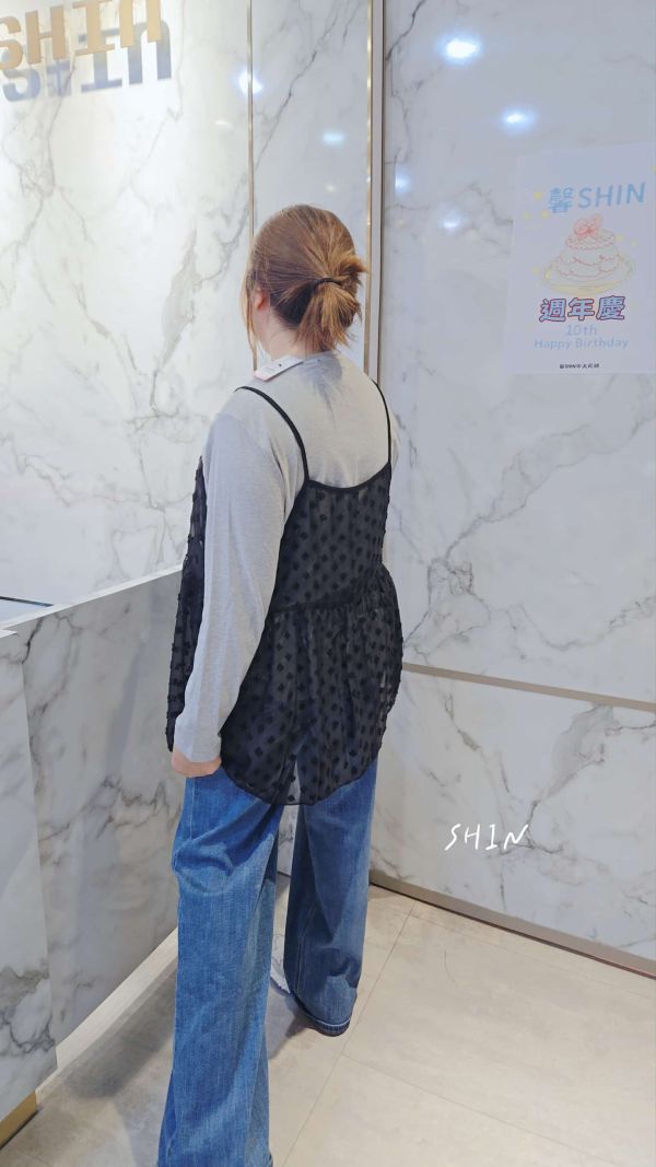 網點雪紡吊帶真兩件水水衣(藍點紗/黑點紗) 