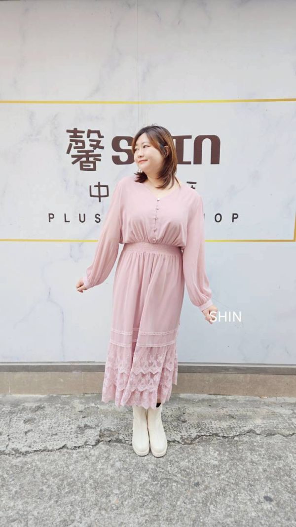 仙仙下凡蕾絲雪紡洋(粉/灰藍) 