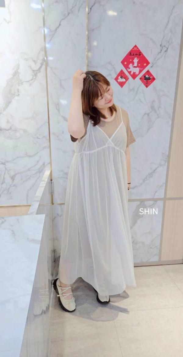 要漂亮要氣質都有的真兩件網紗配素T長洋(咖/黑) 