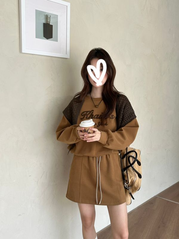 批巾上衣褲裙組(黑/卡其/咖) 