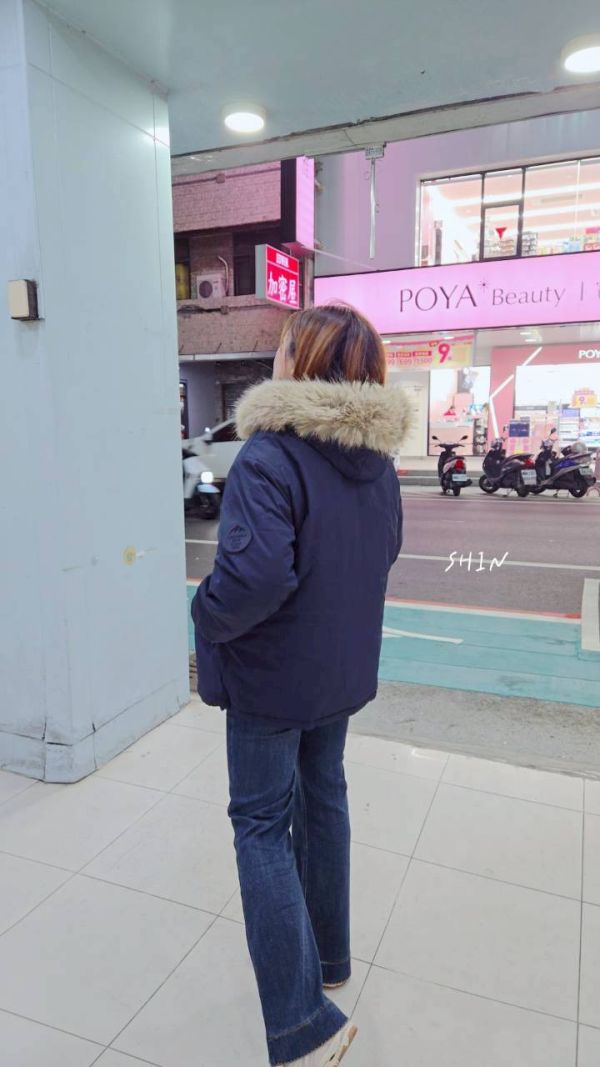 毛毛帽刷毛風衣外套(黑/深藍) 