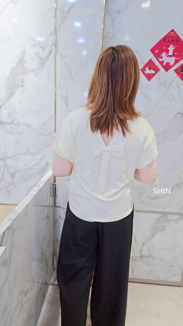 水水後蝴蝶結素T(紫/黑/杏) 