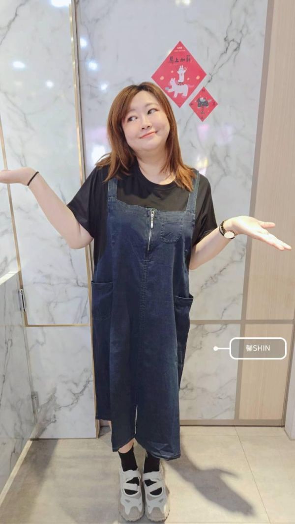 有上架就必買假兩件牛仔長版洋 