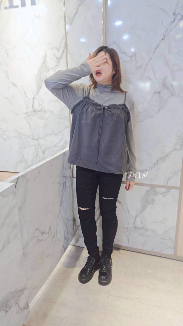 韓系高領上衣+背心套裝上衣(咖/灰) 