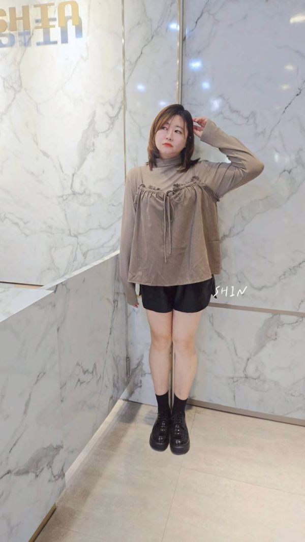 韓系高領上衣+背心套裝上衣(咖/灰) 