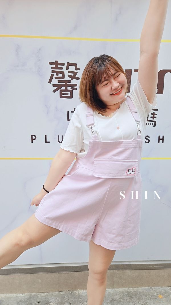 兔兔耳朵吊帶短褲(紫/牛仔) 
