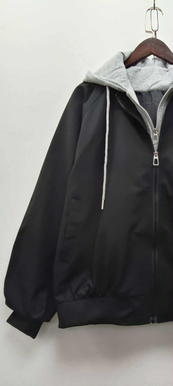 跳色連帽鋪棉風衣外套 