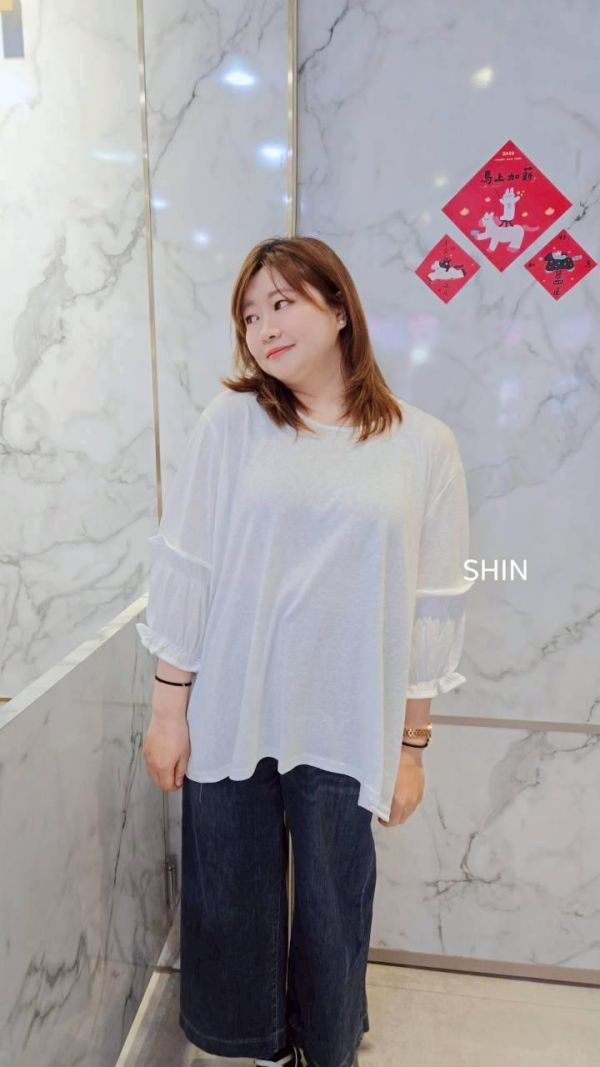 透氣竹節手袖滾邊上衣(橘/粉/黑/白) 