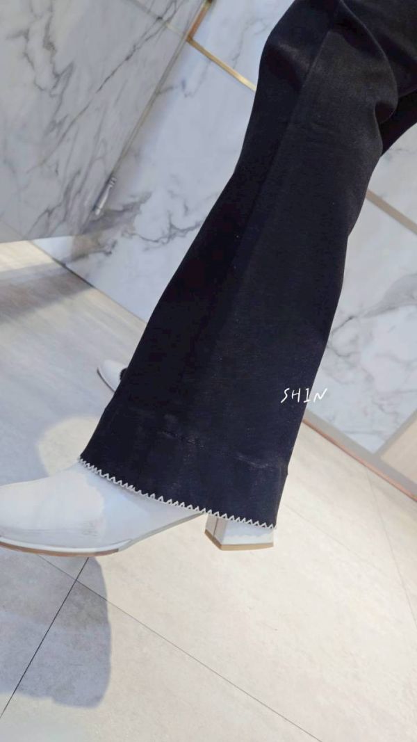 復古繡線微喇叭褲(黑/牛仔) 