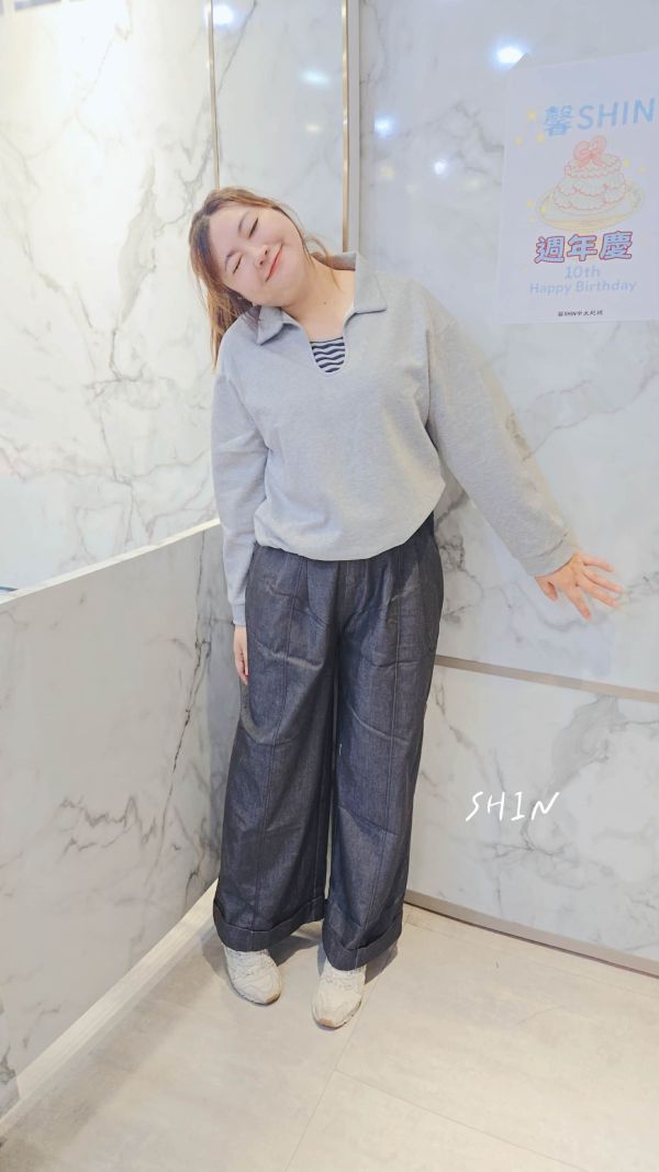 內條紋太空棉假兩件T(灰/黑) 