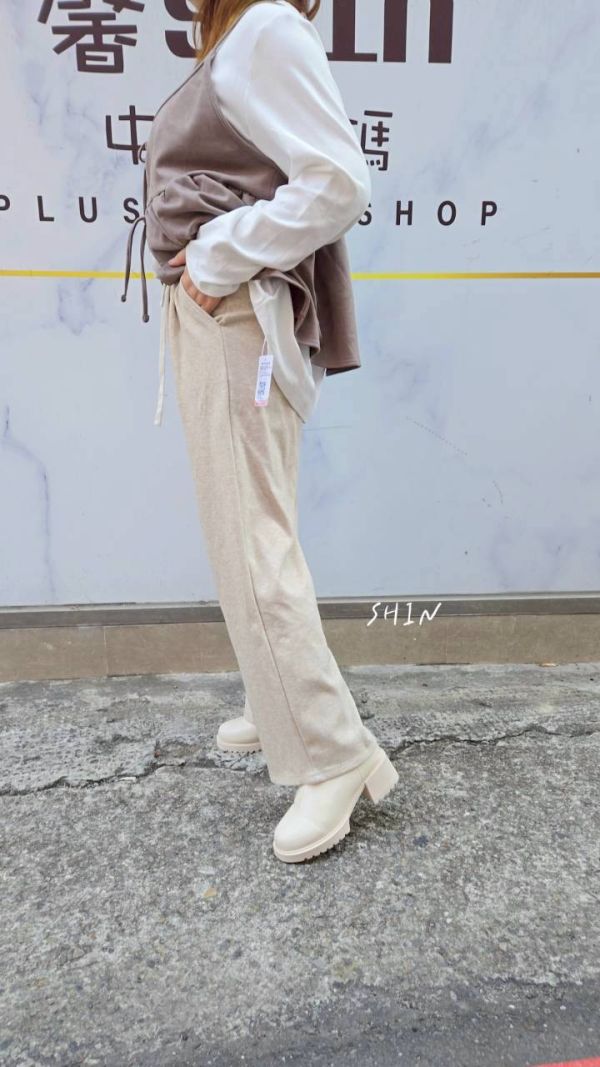 抽繩厚磅休閒寬褲(燕麥/米白/黑) 