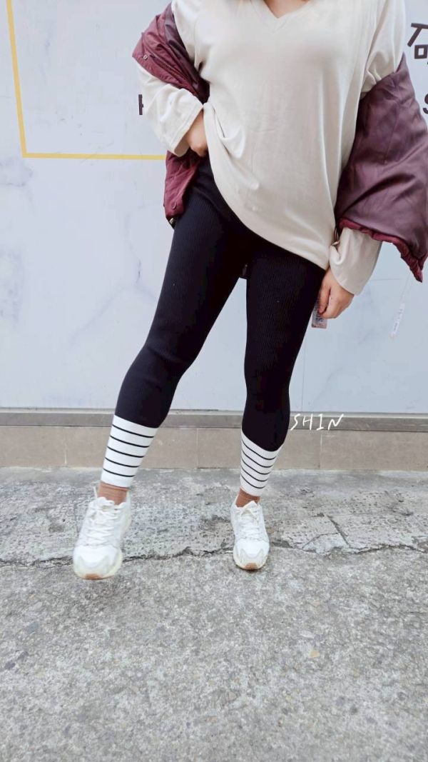 拼接條紋針織內搭褲(黑/咖/灰) 