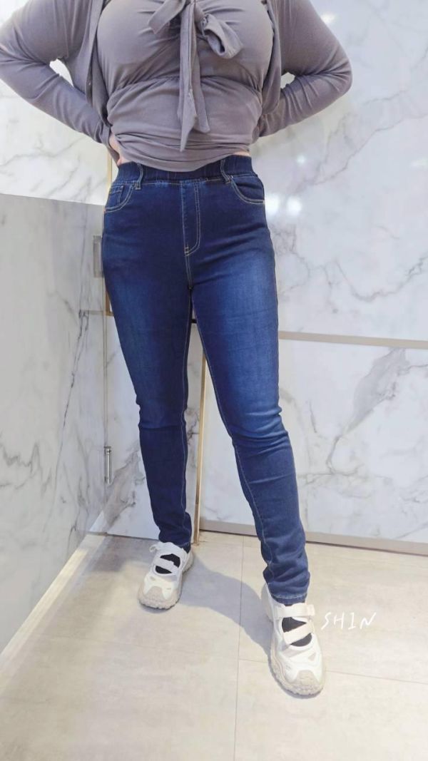 袋叉車線素牛仔長褲 