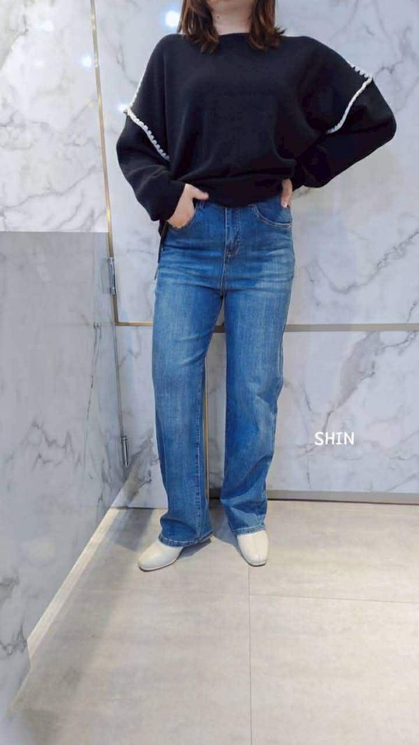 後口袋深淺闊腿褲 