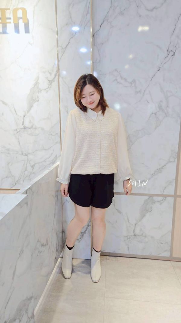 小香襯衫領漂漂上衣(杏/藍) 