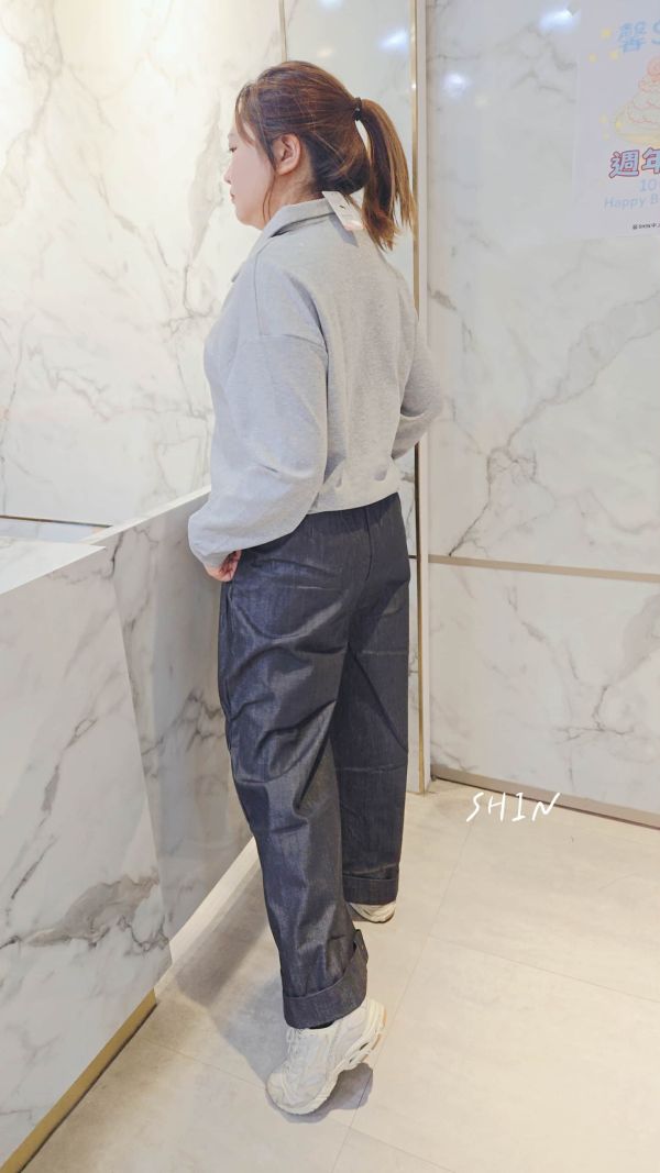 內條紋太空棉假兩件T(灰/黑) 