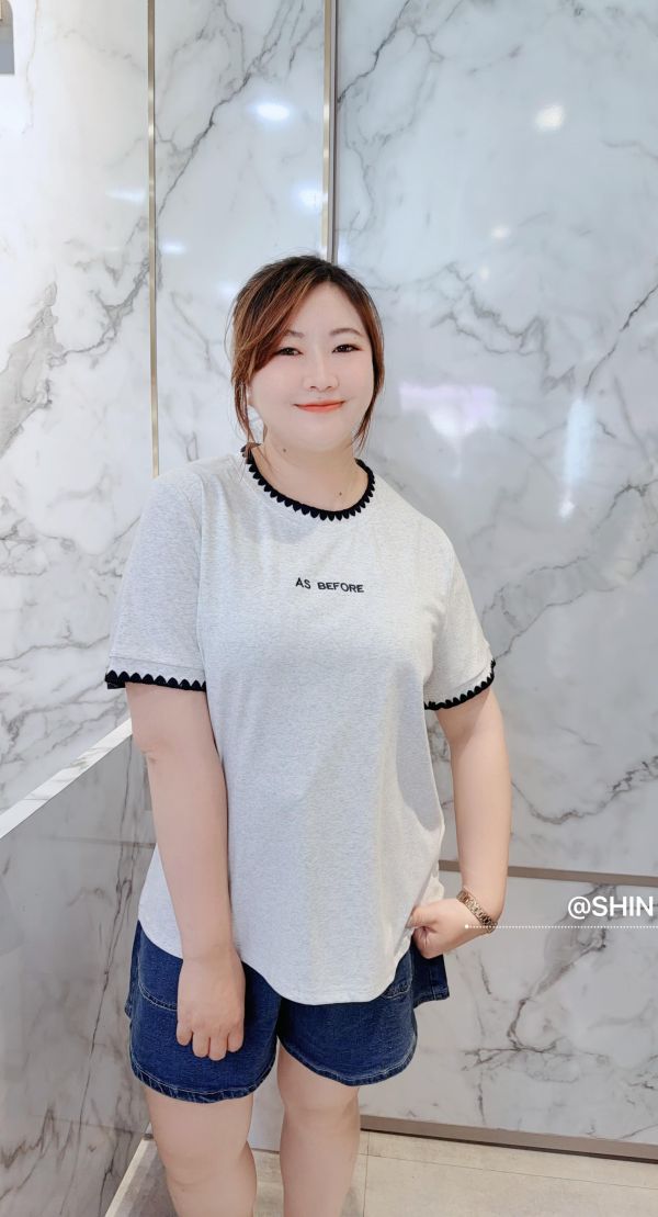 不失誤的螺紋毛線滾邊T(杏/深藍) 