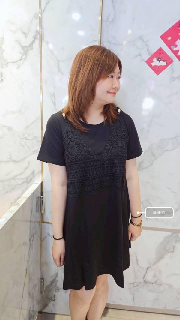 小小氣質蕾絲假兩件長版上衣 