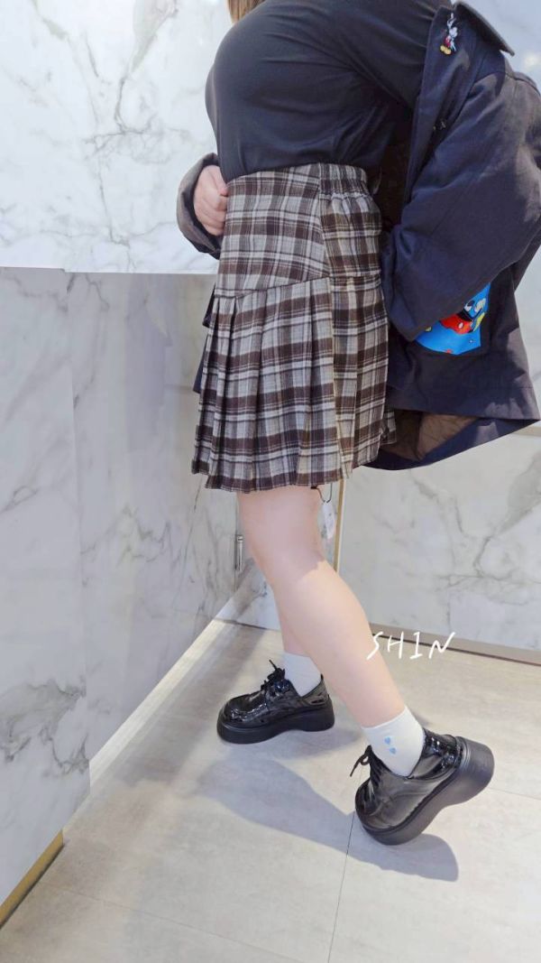 格子高腰百摺褲裙(黑格/咖格/藍格) 