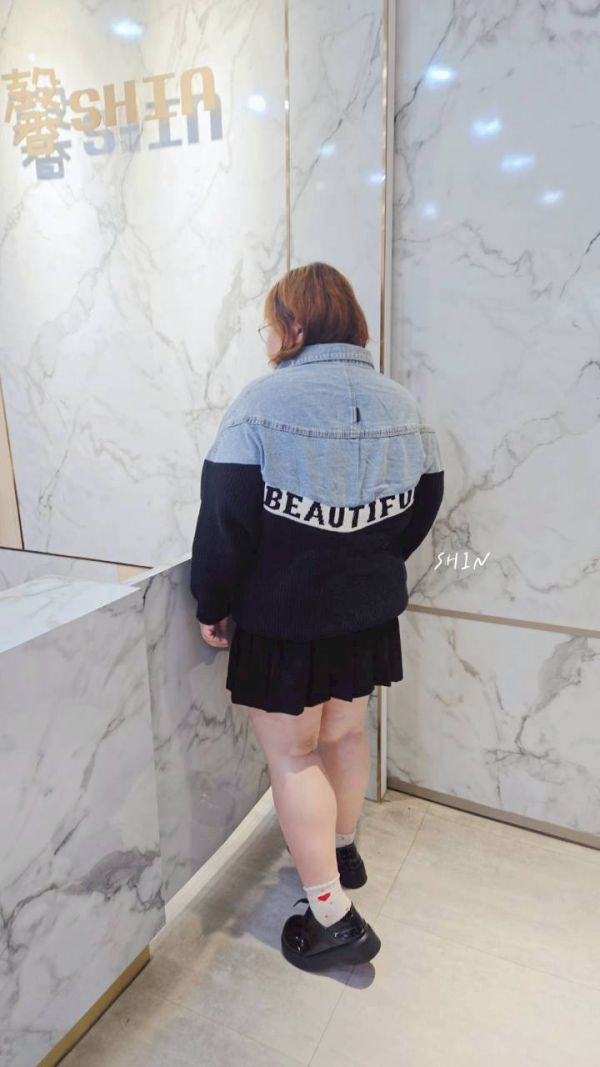 牛仔拼接針織外套(黑/卡其) 