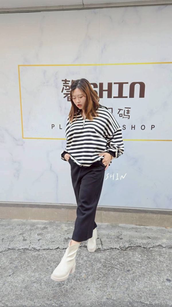 挺布毛呢七分褲(黑/灰) 