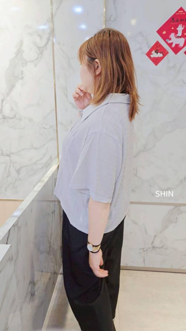 設計紋路短袖襯衫(灰藍/白) 