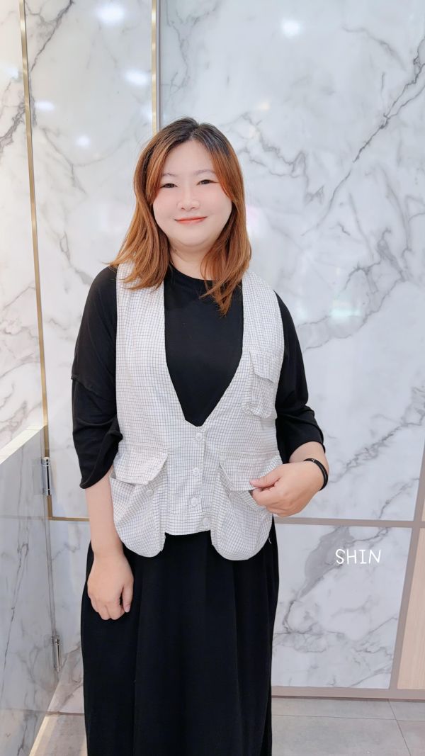 設計款格紋漁夫背心(藍/杏) 