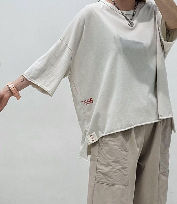 正韓素色小布標不修邊T(卡其/橄欖綠/深藍) 