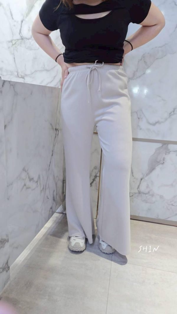 滑面喇叭綁帶長褲(杏/咖/黑) 