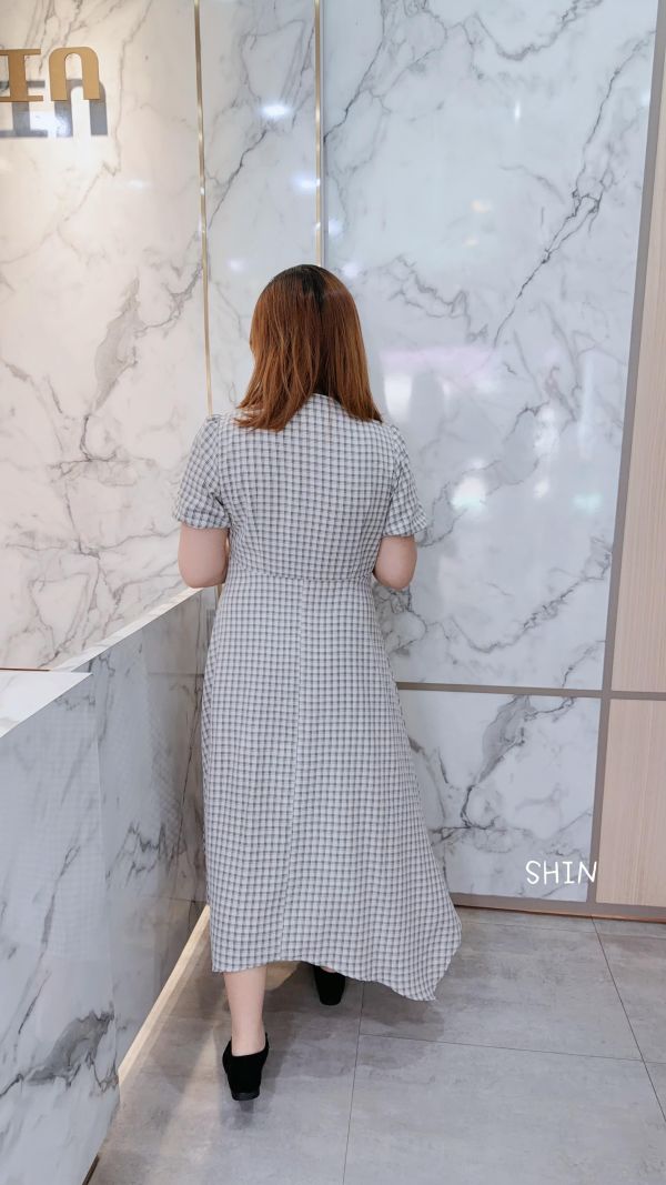氣質女孩格子附包長洋 