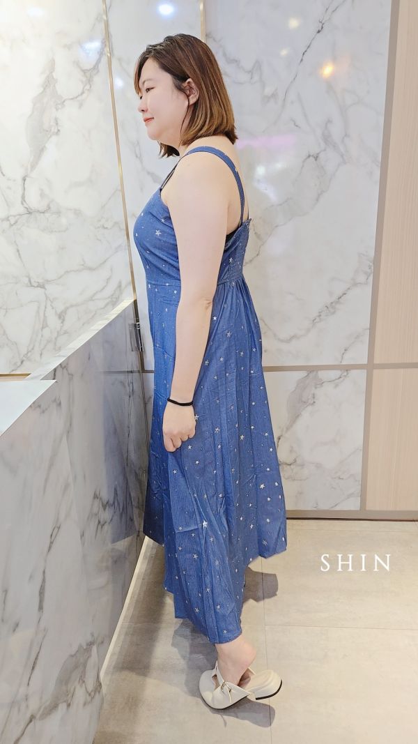 星星牛仔吊帶長裙 
