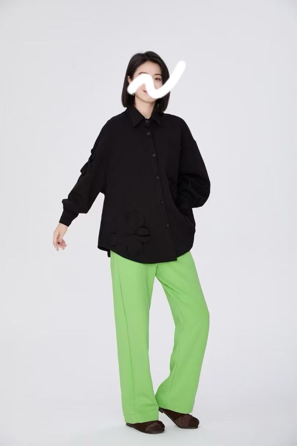 廣州高單自選設計師太空棉立體花襯衫(黑/粉/黃杏/灰/咖) 