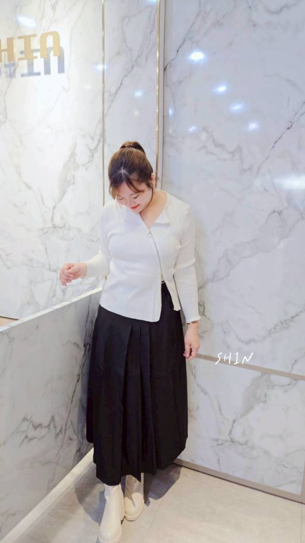 雙開拉鍊圓領針織衣(黑/白) 