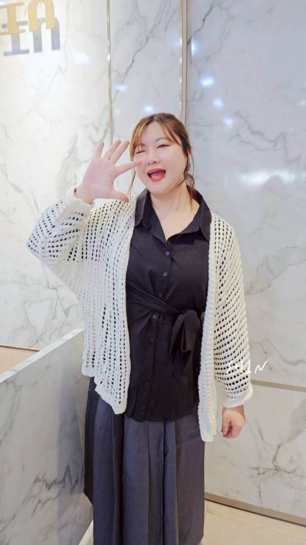 大洞洞針織慵懶罩衫(黑/紫/藍/杏/卡) 