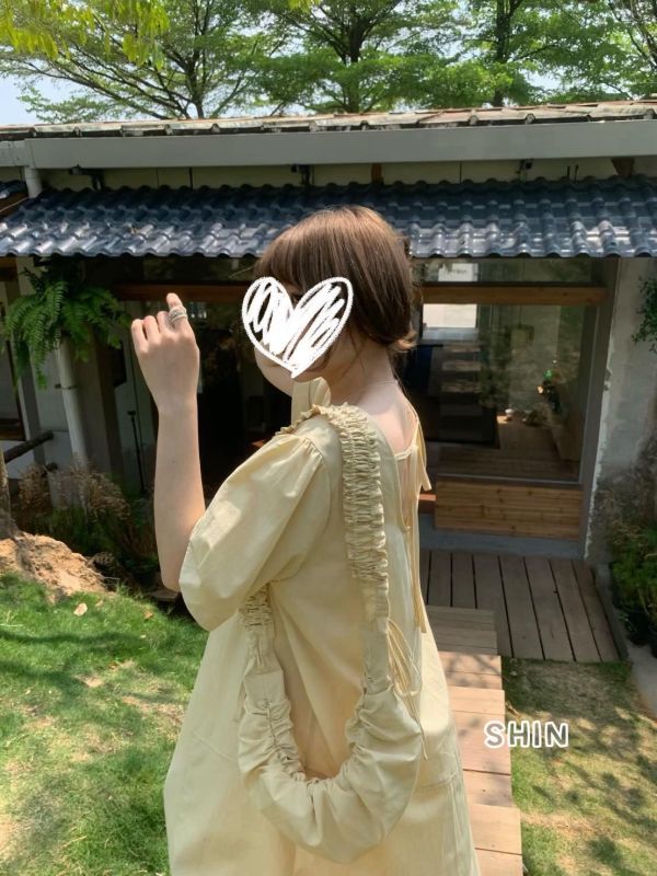 仙氣飄飄斜垮包方領洋(黃/粉/紅/藍) 