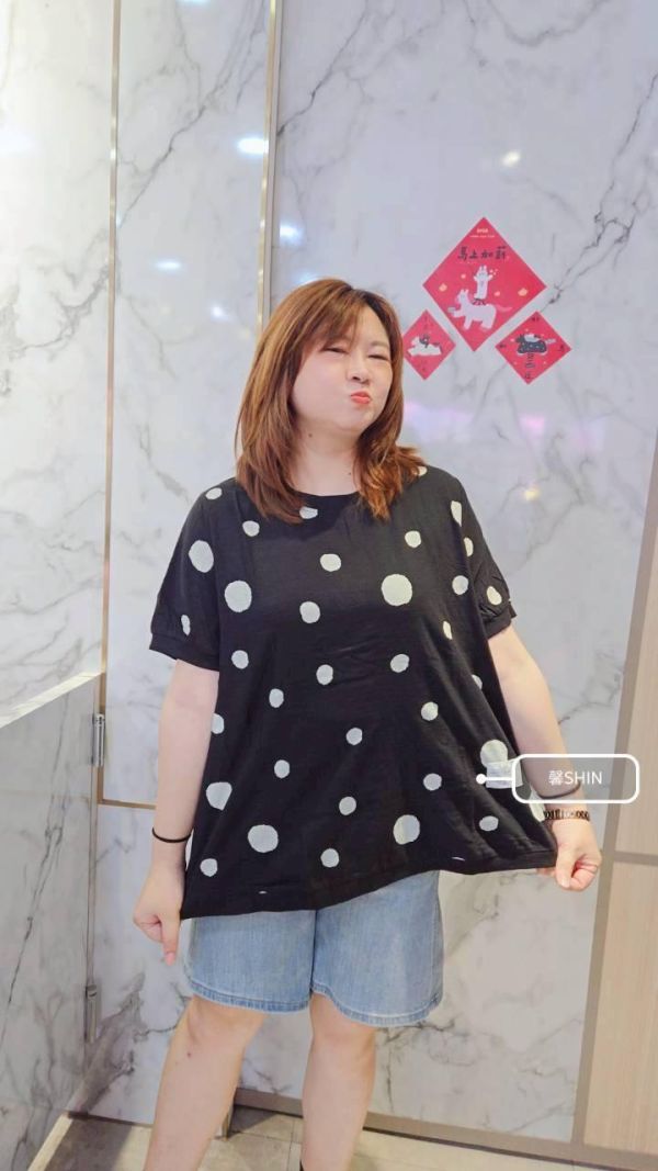 日系大小點點竹節棉麻上衣(綠/黑) 