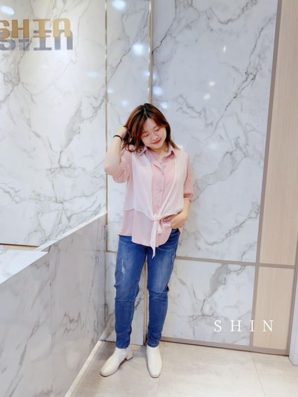 設計款拼接背心假兩件襯衫 