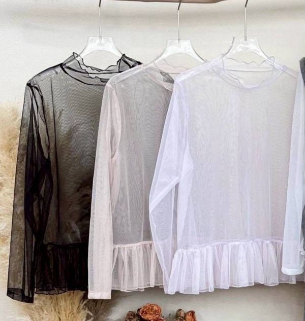 網紗荷葉下襬網紗內搭(黑/粉/紫/白) 