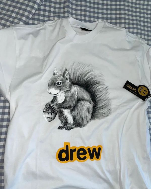 【預購】Drew house FW22 real sherman tee 小賈斯汀 笑臉字母 素描寫實松鼠 白圓領短袖 