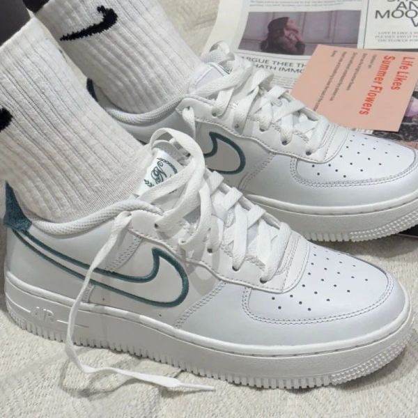 Nike Air Force 1 LV8 Resort And Sport 湖水綠 白底 刺繡 麂皮 低筒休閒鞋 大童 女鞋 